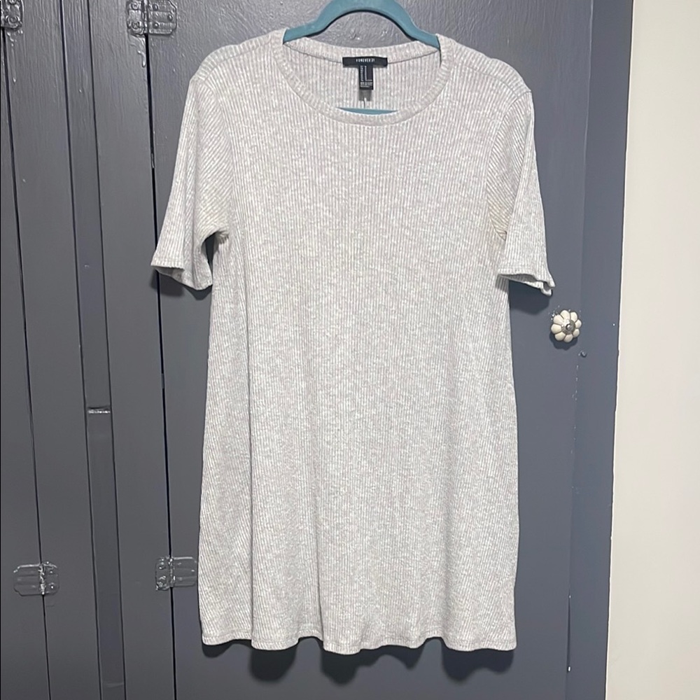 Gray Short Sleeve Ribbed Top